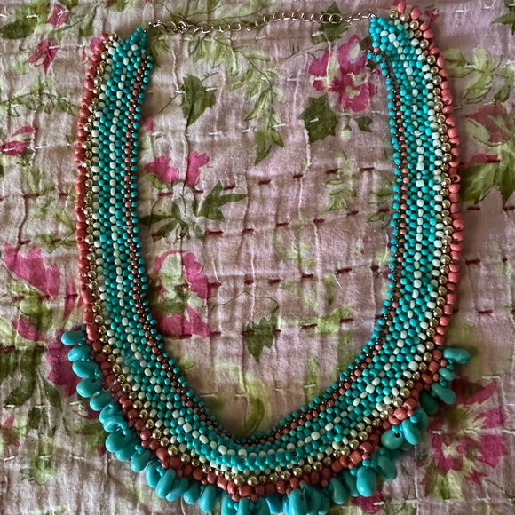 Vintage Jewelry - Faux turquoise beaded tribal choker necklace